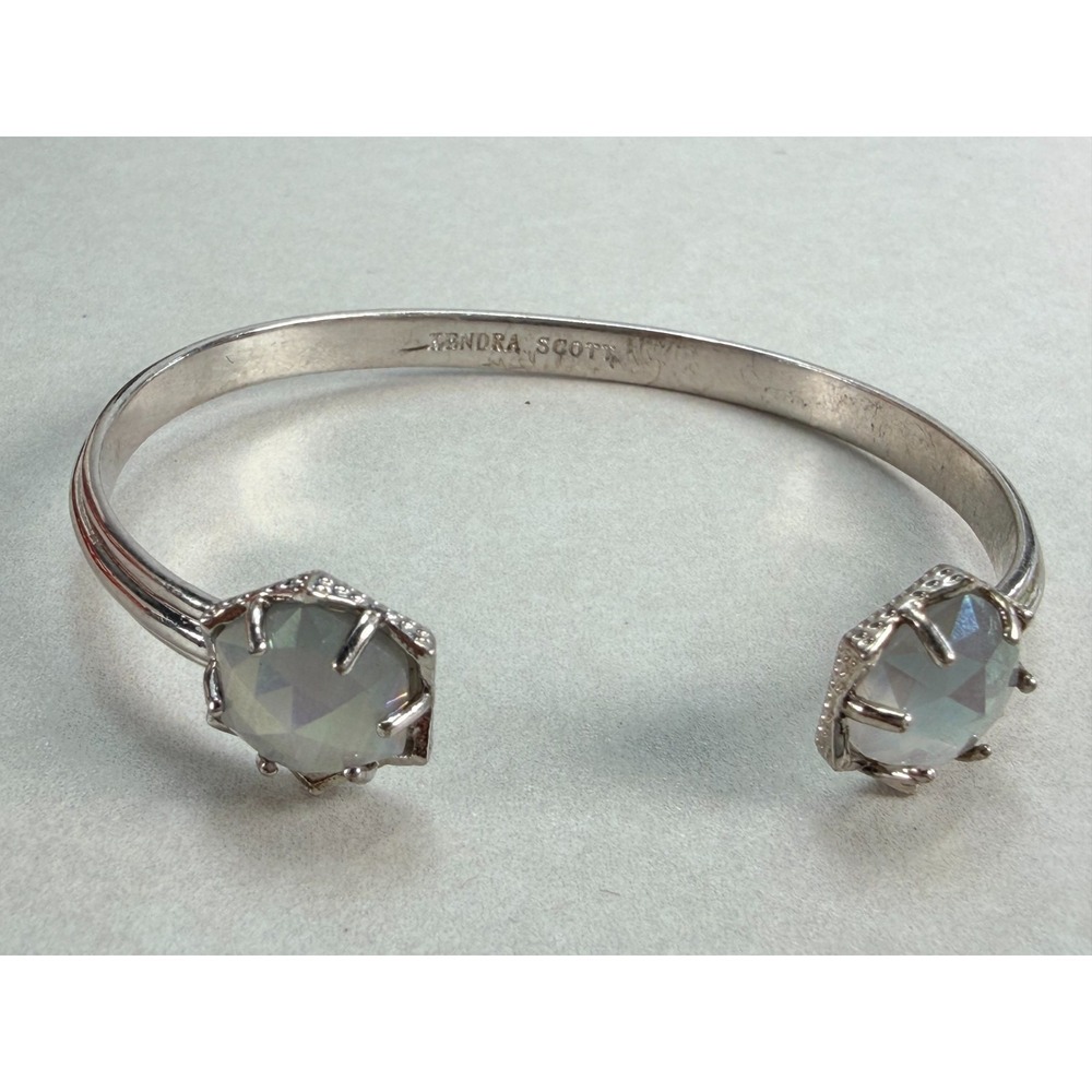 Kendra Scott Silver Cuff Bracelet Iridescent Stones Signed Bangle Gorgeous Chic